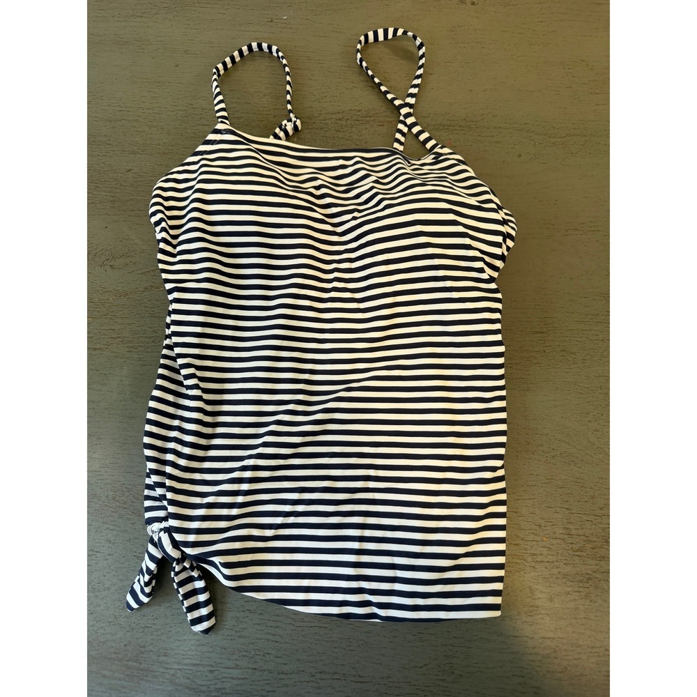 Kona Sol Womens Navy Blue White Striped Tankini Swim Top Size Medium Side Tie